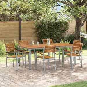 vidaXL Set de masă pentru grădină 7 pcs Gri și maro 200 x 90 x 75 cm imagine