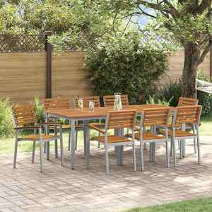vidaXL Set de masă pentru grădină 9 pcs Gri și maro 200 x 90 x 75 cm imagine