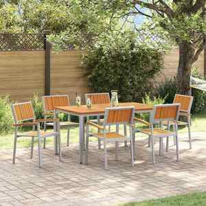 vidaXL Set de masă pentru grădină 7 pcs Gri și maro 150 x 90 x 75 cm imagine