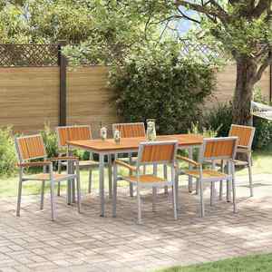 vidaXL Set de masă pentru grădină 7 pcs Gri și maro 180 x 90 x 75 cm imagine