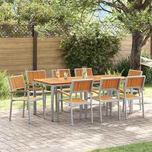 vidaXL Set de masă pentru grădină 9 pcs Gri și maro 200 x 90 x 75 cm imagine