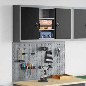 vidaXL Set de Cabinet pentru Unelte și Pegboard cu raft 3 pcs Negru imagine