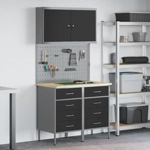 vidaXL Banc de lucru cu sertar 5 pcs Negru 100 x 55 x 200 cm Oțel imagine