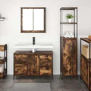 vidaXL Set de mobilier pentru baie cu ușă 2 pcs Stejar afumat și Negru imagine
