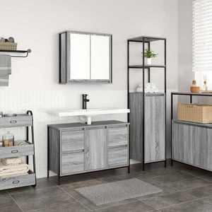 vidaXL Set de mobilier pentru baie cu sertar 2 pcs Gri sonoma și Negru imagine