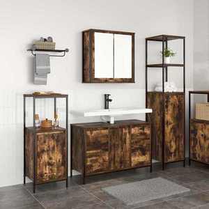 vidaXL Set de mobilier pentru baie cu ușă 3 pcs Stejar afumat și Negru imagine