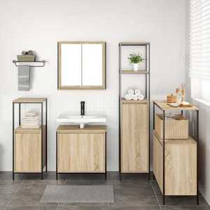 vidaXL Set de mobilier pentru baie cu ușă 5 pcs Stejar Sonoma și Negru imagine