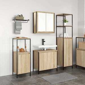 vidaXL Set de mobilier pentru baie cu ușă 3 pcs Stejar Sonoma și Negru imagine