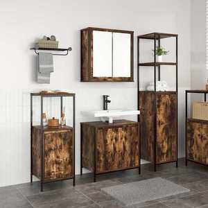 vidaXL Set de mobilier pentru baie cu ușă 3 pcs Stejar afumat și Negru imagine