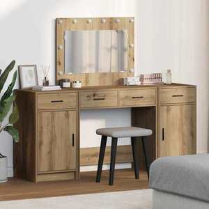 vidaXL Masă de Machiaj cu ușă 3 pcs Maro 40 x 41 x 75 cm Lemn compozit imagine