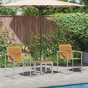 vidaXL Șezlong 3 pcs Maro 200 x 60 x 88cm Lemn masiv de acacia imagine