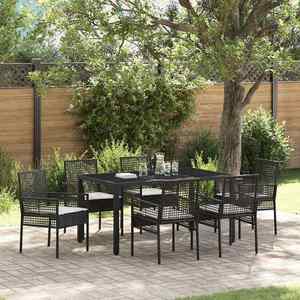 vidaXL Set de masă pentru grădină 7 pcs Negru Rattan poli imagine