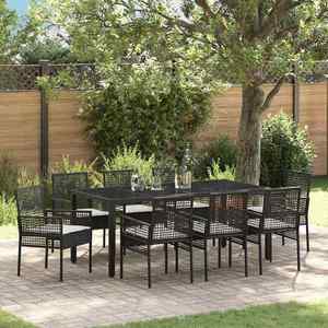 vidaXL Set de masă pentru grădină 9 pcs Negru Rattan poli imagine