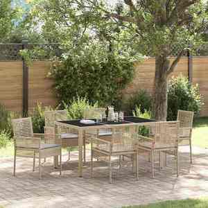 vidaXL Set de masă pentru grădină 7 pcs Bej Rattan poli imagine