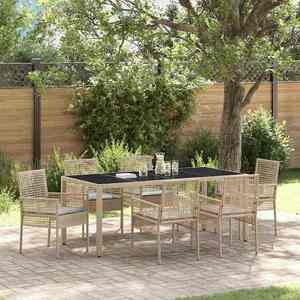 vidaXL Set de masă pentru grădină 7 pcs Bej Rattan poli imagine