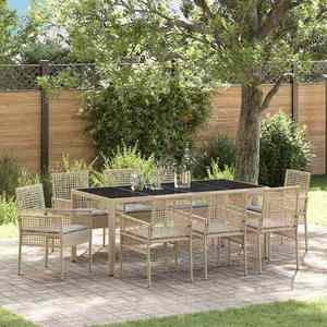 vidaXL Set de masă pentru grădină 9 pcs Bej Rattan poli imagine