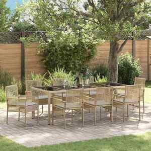 vidaXL Set de masă pentru grădină 9 pcs Bej Rattan poli imagine