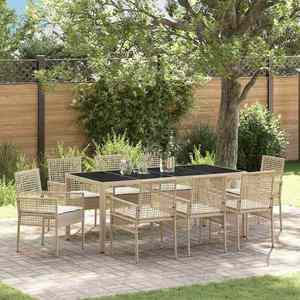 vidaXL Set de masă pentru grădină 9 pcs Bej rattan PE imagine