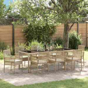 vidaXL Set de masă pentru grădină 9 pcs Bej Rattan poli imagine