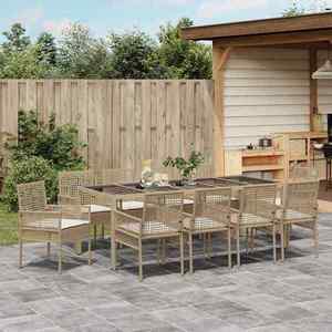 vidaXL Set de masă pentru grădină 11 pcs Bej Rattan poli imagine