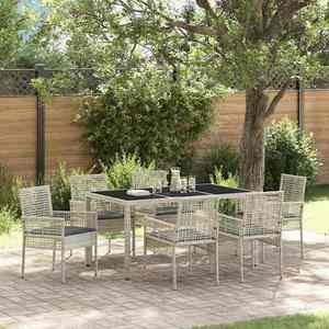 vidaXL Set de masă pentru grădină 7 pcs Gri deschis Rattan poli imagine