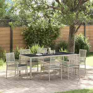 vidaXL Set de masă pentru grădină 7 pcs Gri deschis Rattan poli imagine