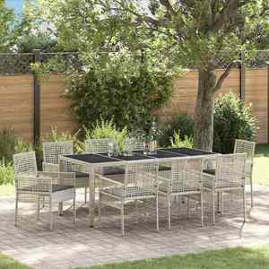 vidaXL Set de masă pentru grădină 9 pcs Gri deschis Rattan poli imagine