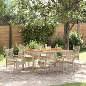 vidaXL Set de masă pentru grădină 7 pcs Bej Rattan poli imagine