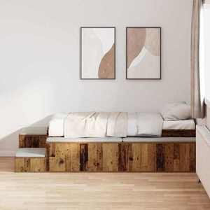 vidaXL Cadru de pat cu depozitare Lemn vechi 234 x 118 x 53.5 cm imagine