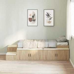 vidaXL Cadru de pat cu depozitare Stejar Sonoma 234 x 103 x 53.5 cm imagine