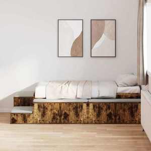 vidaXL Cadru de pat cu depozitare Stejar fumuriu 234 x 103 x 53.5 cm imagine