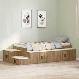vidaXL Cadru de pat cu depozitare stejar artizanal 234 x 103 x 53.5 cm imagine