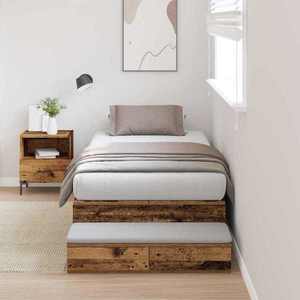 vidaXL Cadru de pat cu depozitare Lemn vechi 236.5 x 80 x 31.5 cm imagine