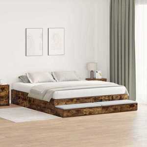 vidaXL Cadru de pat cu depozitare Stejar fumuriu 236.5 x 200 x 31.5 cm imagine
