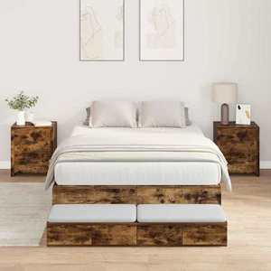 vidaXL Cadru de pat cu depozitare Stejar fumuriu 236.5 x 120 x 31.5 cm imagine