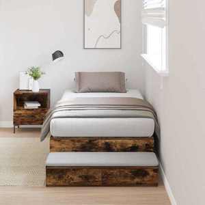 vidaXL Cadru de pat cu depozitare Stejar fumuriu 226.5 x 75 x 31.5 cm imagine