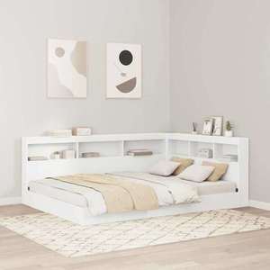 vidaXL Pat bibliotecă cu headboard Alb 160 x 200 cm Lemn compozit imagine