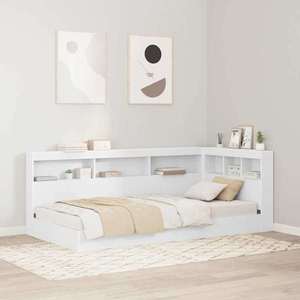 vidaXL Pat bibliotecă cu headboard Alb 75 x 190 cm Lemn compozit imagine