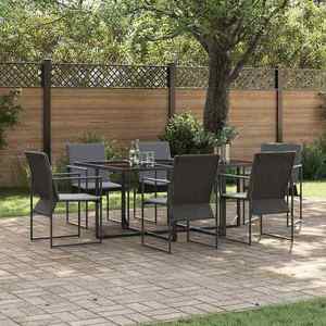 vidaXL Set de masă pentru grădină 7 pcs Negru Oțel imagine