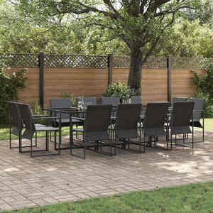 vidaXL Set de masă pentru grădină 13 pcs Negru Oțel imagine