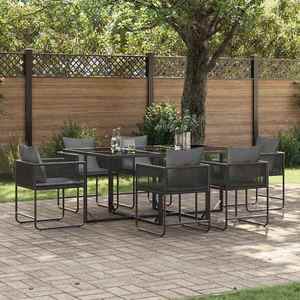 vidaXL Set de masă pentru grădină 7 pcs Negru Oțel imagine