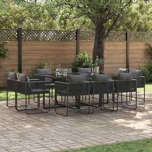 vidaXL Set de masă pentru grădină 11 pcs Negru Oțel imagine