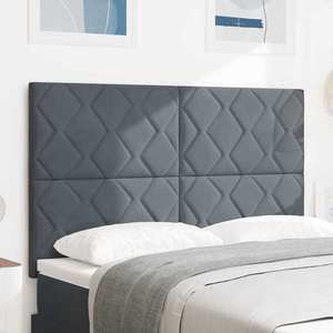 vidaXL Tăblie cap Pe perete Geometric Manual Gri închis 144 cm Catifea imagine