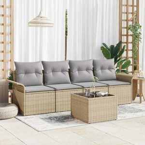 vidaXL Set de canapele pentru grădină 5 pcs Bej Rattan poli imagine