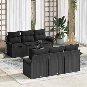 vidaXL Set de canapele pentru grădină 7 pcs Negru Rattan poli imagine