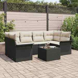 vidaXL Set de canapele pentru grădină 7 pcs Negru Rattan poli imagine