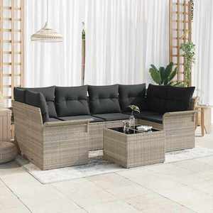 vidaXL Set de canapele pentru grădină 7 pcs Gri deschis Rattan poli imagine