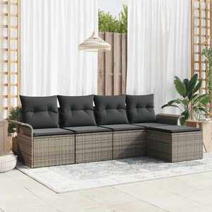 vidaXL Set de canapele pentru grădină cu pernă 5 pcs Gri Rattan poli imagine