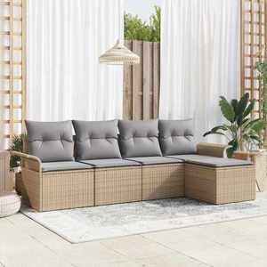 vidaXL Set de canapele pentru grădină cu pernă 5 pcs Bej Rattan poli imagine