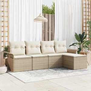 vidaXL Set de canapele pentru grădină cu pernă 5 pcs Bej Rattan poli imagine